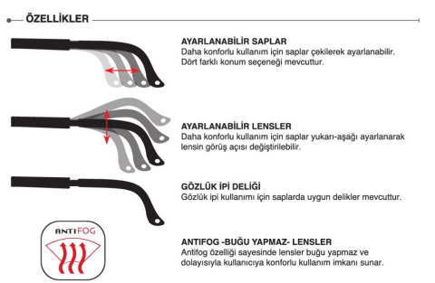Starline G-034A-C Ayarlanabilir Saplı İp Delikli Antifog  Gözlüğü