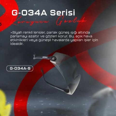 Starline G-034A-S Füme Siyah Çerçeveli Antifog Özellikli Burun Korumalı Gözlük