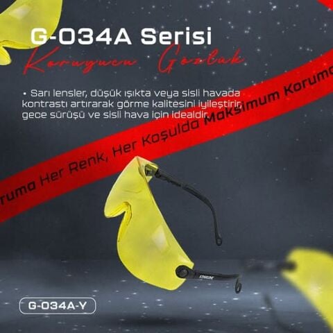 Starline G-034A-Y Sarı Siyah Çerçeveli Antifog Özellikli Burun Korumalı Gözlük