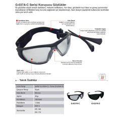Starline G-037A-C Şeffaf Kafa Bantlı Takılabilir Saplı Antifog Gözlük