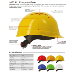 Starline 1470-AL Havalandırmalı Vizör ve Kulaklık Takılabilir Vidalı Baret Sarı 53-65 cm