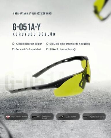 Starline G-051A-Y Sarı Kulak Arkası Destekli Antifog Gözlük
