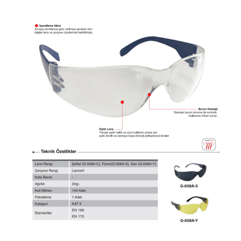 Starline G-058A-C Şeffaf Burun Destekli Optik Lensli Ekstra Hafif Antifog Özellikte Gözlük
