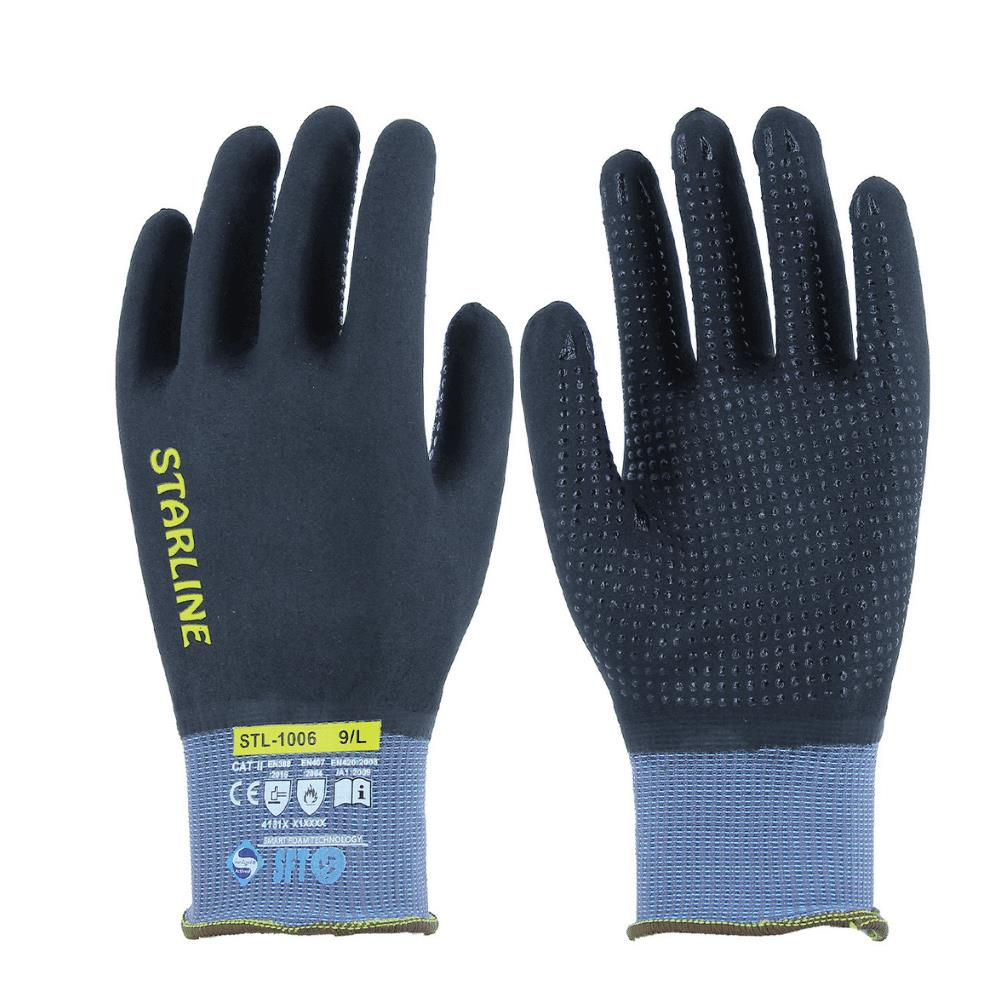 Starline STL-1006 4/4 Köpük Nitril Kaplı Naylon+Spandeks Astarlı Avuç İçi Puan Takviyeli 100° Isı Temasına Dayanıklı Eldiven EN388-4131X EN407-X1XXXX