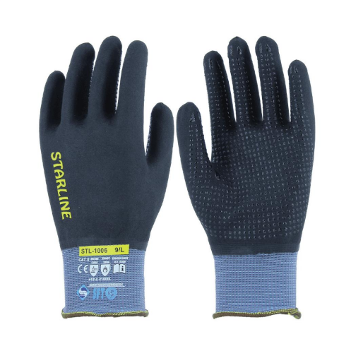 Starline STL-1006 4/4 Köpük Nitril Kaplı Naylon+Spandeks Astarlı Avuç İçi Puan Takviyeli 100° Isı Temasına Dayanıklı Eldiven EN388-4131A EN407-X1XXXX