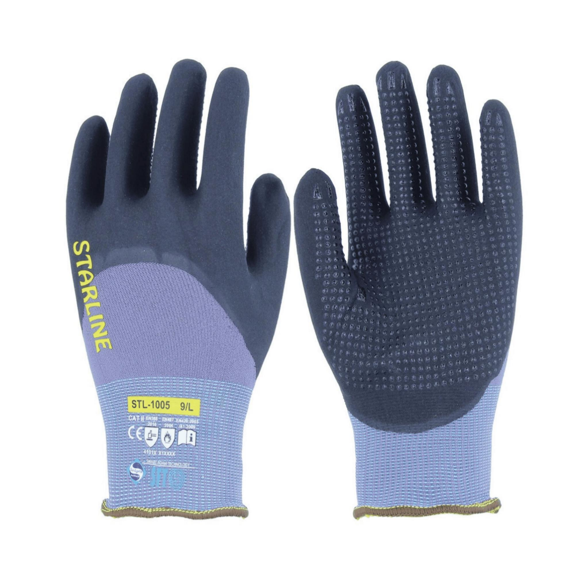 Starline STL-1005 3/4 Köpük Nitril Kaplı Naylon+Spandeks Astarlı Avuç İçi Puan Takviyeli 100° Isı Temasına Dayanıklı Eldiven EN388-4131X EN407-X1XXXX