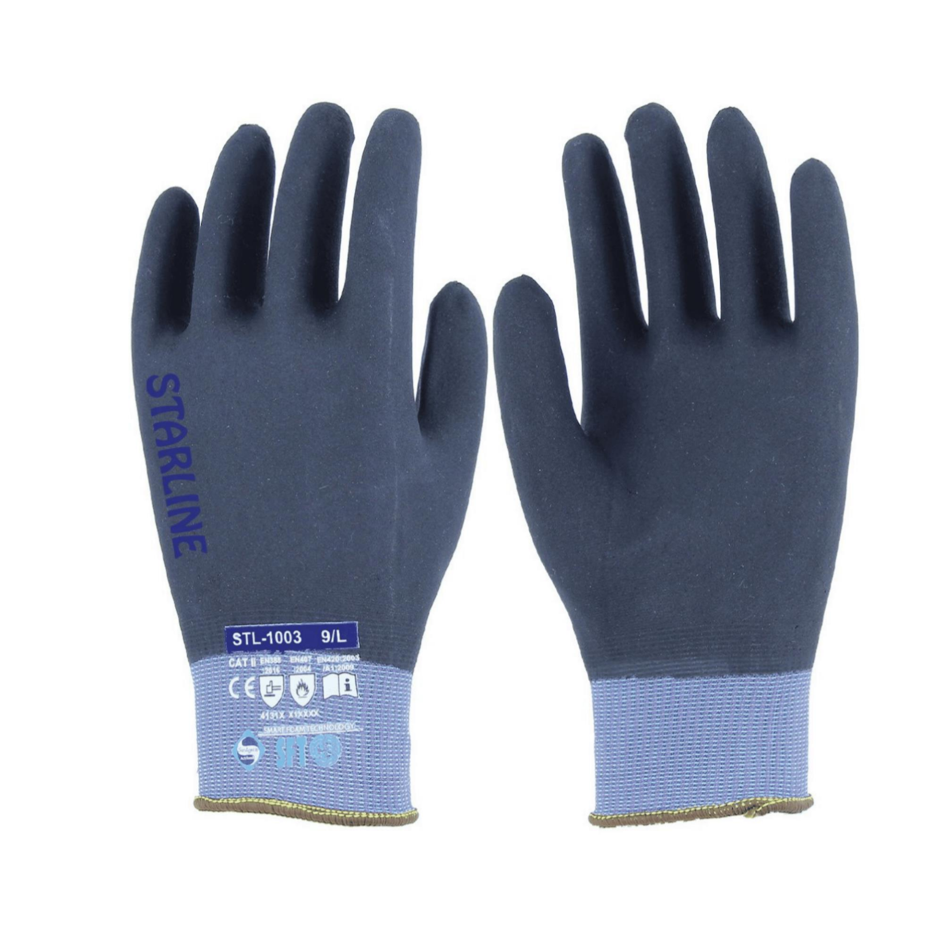 Starline STL-1003 4/4 Köpük Nitril Kaplı Naylon+Spandeks Astarlı 100° Isı Temasına Dayanıklı Eldiven EN388-4131X EN407-X1XXXX