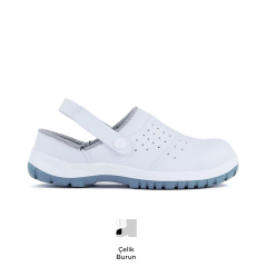 Mekap Slipper 210-01 S1 SRC Beyaz Mikrofiber Deri Çelik Burun Sabo İş Terlik Sandalet