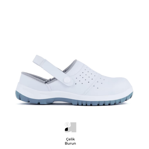 Mekap Pro Slipper 210-01 S1 SRC Beyaz Mikrofiber Deri Çelik Burun Sabo İş Terlik Sandalet
