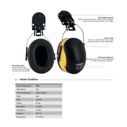 Starline BT-03 Barete Takılabilir PVC Ped - ABS Kulaklık 25,9 dB