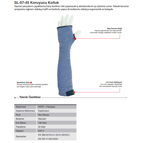 Starline SL-07-45 Para-Aramid C Seviye Kesilme Dirençli 45cm Kolluk