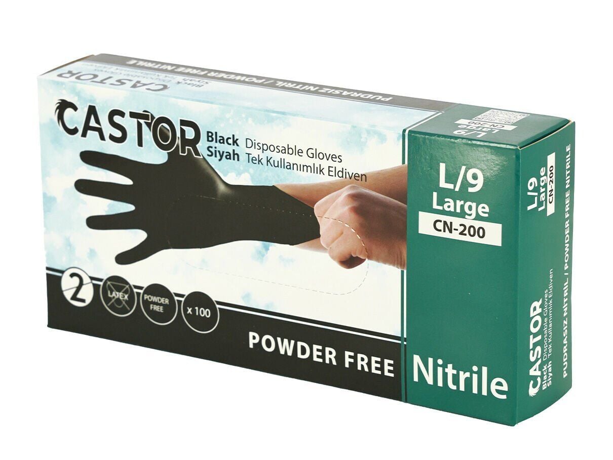 Castor CN 200 Siyah Nitril Tek Kullanımlık Eldiven 100'lü Paket