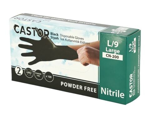 Castor CN 200 Siyah Nitril Tek Kullanımlık Eldiven 100'lü Paket