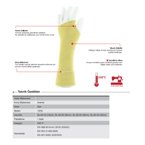 Starline SL-03-35 35 CM C Kesilmez Aramid (Kevlar) Kolluk EN388-2334C EN407-X2XXXX