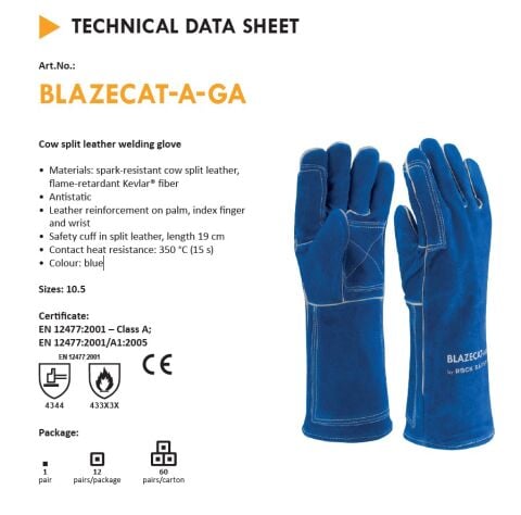 Rock Safety BlazeCat Premium Kaynakçı 350 ° Isı Dirençli Kevlar Takviyeli İş Eldiveni