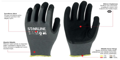 Starline E-93 1/2 Sandy Finish Köpük Nitril Kaplı Polyester Astarlı İş Eldiven EN388-4121X