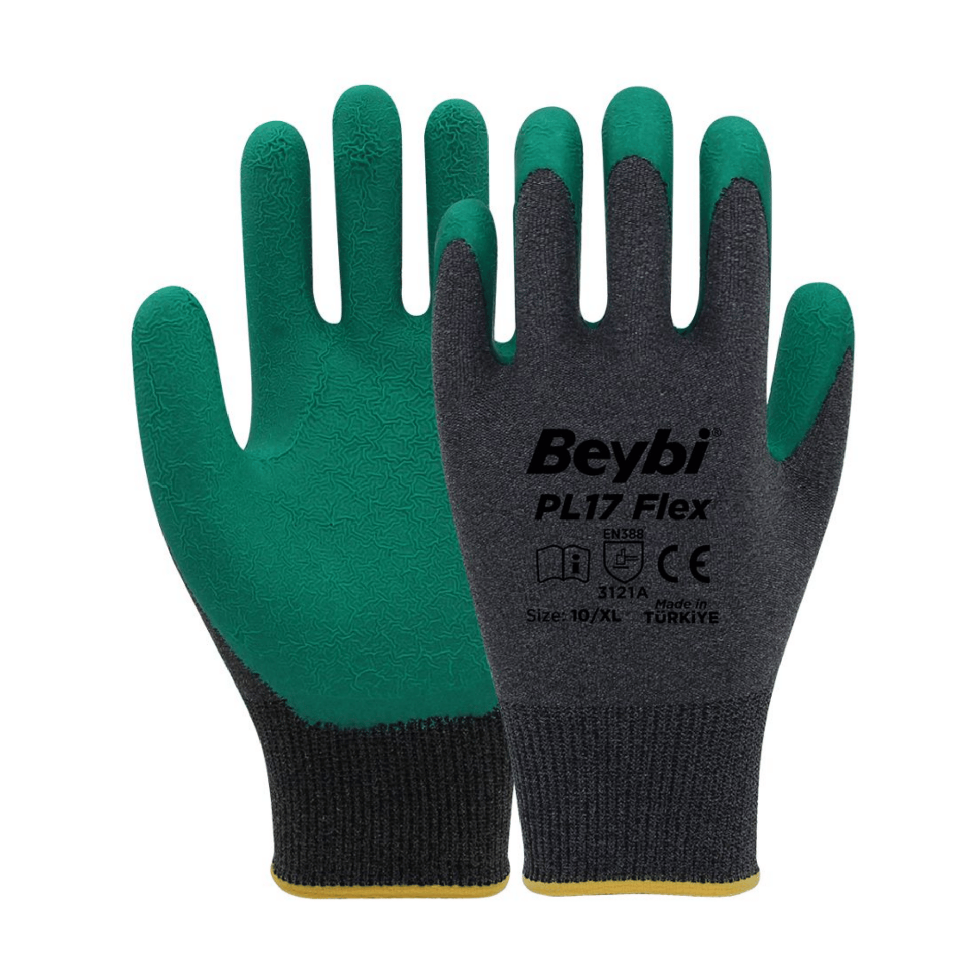 Beybi PL-17 FLEX-Y 1/2 Crinkle Lateks Kaplı Kaplı Likralı Polyester Örme Astar  A Kesilme Dirençli İş Eldiveni EN388 3121A