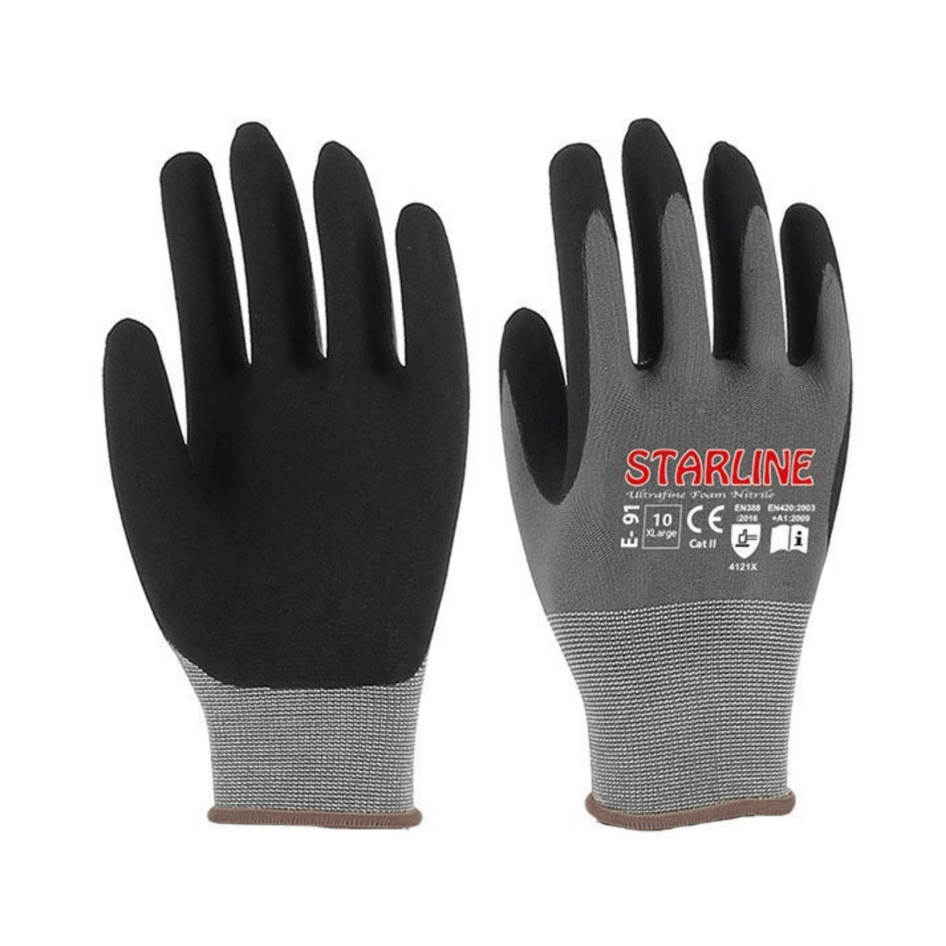 Starline E-91 1/2 Mikro Köpük Nitril Kaplı Naylon Astarlı İş Eldiven EN388-4121X