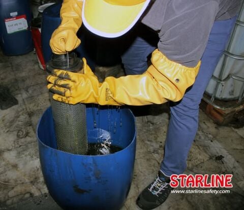 Starline STL-N65 Nitril Kaplı Parlak Acti-Fresh / Sanitize Lastik Konç Eldiven 650mm EN388-4111X EN ISO 374-1 JKLMPT EN374-5