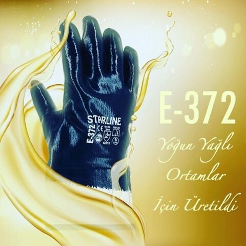 Starline E-372 Tam Nitril Kaplı 7 Cm Bilek Uzunluğu B Kesilmez Ağır İş Petrolcü Eldiveni EN388-4221B