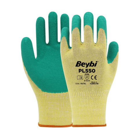 Beybi PL-550 1/2 Crinkle Lateks Kaplı Kaplı Pamuk Polyester Örme Astar  İş Eldiveni EN388 3132A