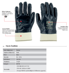 Starline E-370 Tam Mavi Nitril Kaplı Ağır İş ve Petrolcü Eldiveni 4111X