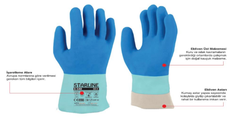 Starline E-540 Doğal Kauçuk 100° Isıya Dayanıklı Kimyasal Eldiven Kalınlık:1,40mm Uzunluk: 300mm EN388-4131X EN ISO 374-1 AKLMNPST EN374-5 EN407-X1XXXX