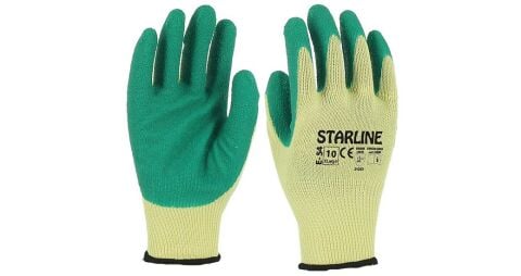Starline E-54-G 1/2 Lateks Kaplı Polyester Astarlı Kaydırmaz Camcı İş Eldiveni EN388-2132X