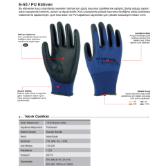 Starline E-50 1/2 PU (Poliüretan) Kaplı 18G Dokuma Naylon Astarlı İş Eldiveni EN388-3121X