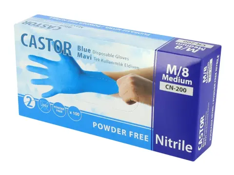 Castor CN 200 Mavi Nitril Tek Kullanımlık Eldiven 100'lü Paket
