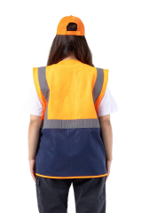 SafeSawa Alaska Hi-Vis Mühendis Yelek Neon Turuncu Lacivert Reflektörlü 125 Gr