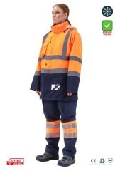 SafeSawa Alaska Hi-Vis 5 in 1 Parka Neon Turuncu Lacivert Reflektörlü %100 Polyester 300D Oxford PU Kaplı