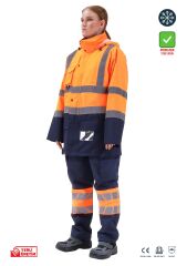 SafeSawa Alaska Hi-Vis 5 in 1 Parka Neon Turuncu Lacivert Reflektörlü %100 Polyester 300D Oxford PU Kaplı