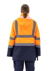 SafeSawa Alaska Hi-Vis 5 in 1 Parka Neon Turuncu Lacivert Reflektörlü %100 Polyester 300D Oxford PU Kaplı