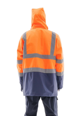 SafeSawa Alaska Hi-Vis Parka Neon Turuncu Lacivert Reflektörlü %100 Polyester 300D Oxford PU Kaplı