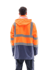 SafeSawa Alaska Hi-Vis Parka Neon Turuncu Lacivert Reflektörlü %100 Polyester 300D Oxford PU Kaplı