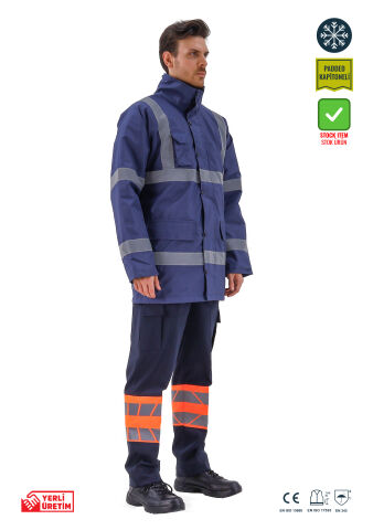 SafeSawa Alaska Parka Lacivert Reflektörlü %100 Polyester 300D Oxford PU Kaplı