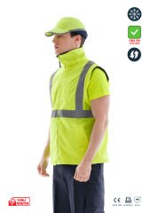 SafeSawa Alaska Hi-Vis 2 in 1 Yelek Neon Sarı Reflektörlü %100 Polyester 300D Oxford PU Kaplı