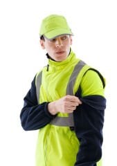 SafeSawa Alaska Hi-Vis 2 in 1 Yelek Neon Sarı Reflektörlü %100 Polyester 300D Oxford PU Kaplı