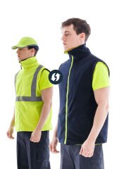 SafeSawa Alaska Hi-Vis 2 in 1 Yelek Neon Sarı Reflektörlü %100 Polyester 300D Oxford PU Kaplı
