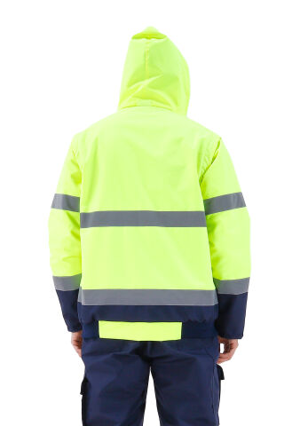 SafeSawa Alaska Hi-Vis 2 in 1 Mont Neon Sarı Lacivert Reflektörlü %100 Polyester 300D Oxford PU Kaplı
