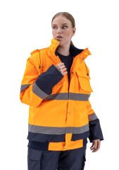 SafeSawa Alaska Hi-Vis 2 in 1 Mont Neon Turuncu Lacivert Reflektörlü %100 Polyester 300D Oxford PU Kaplı