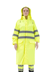 SafeSawa Alaska Hi-Vis Yağmurluk Neon Sarı Reflektörlü %100 Polyester 1500D Oxford PU Kaplı Çantalı