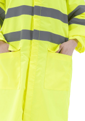 SafeSawa Alaska Hi-Vis Yağmurluk Neon Sarı Reflektörlü %100 Polyester 1500D Oxford PU Kaplı Çantalı
