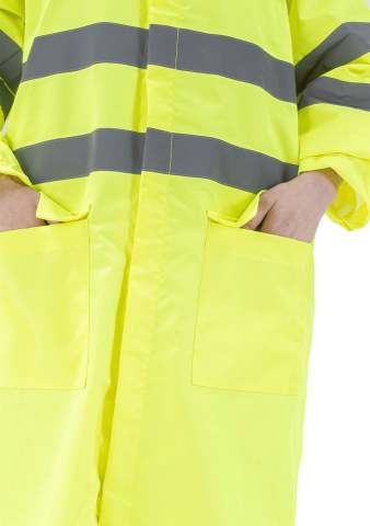 SafeSawa Alaska Hi-Vis Yağmurluk Neon Sarı Reflektörlü %100 Polyester 1500D Oxford PU Kaplı Çantalı