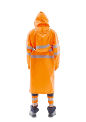 SafeSawa Alaska Hi-Vis Yağmurluk Neon Turuncu Reflektörlü %100 Polyester 1500D Oxford PU Kaplı Çantalı