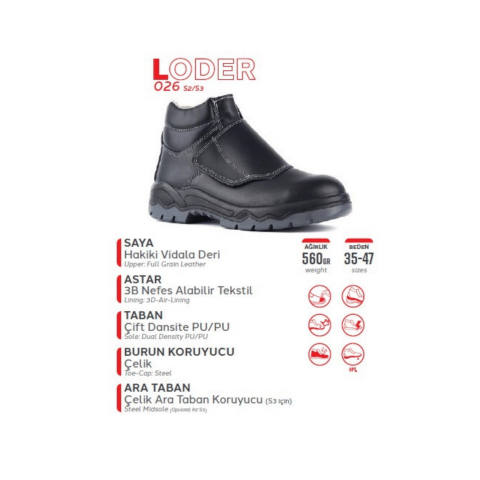 Mekap Pro Loder 026 S2 SRC Vidala Deri Çelik Burun Kaynakçı İş Botu