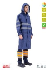 SafeSawa Alaska Yağmurluk Lacivert Reflektörlü %100 Polyester 1500D Oxford PU Kaplı Çantalı