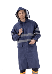 SafeSawa Alaska Yağmurluk Lacivert Reflektörlü %100 Polyester 1500D Oxford PU Kaplı Çantalı