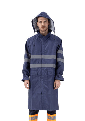 SafeSawa Alaska Yağmurluk Lacivert Reflektörlü %100 Polyester 1500D Oxford PU Kaplı Çantalı